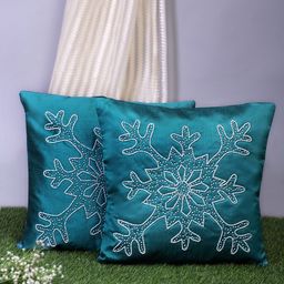Alina decor Teal & White Set of 2 Embroidered Square Cushion Covers-20