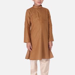 TABARD Boys Brown & Beige Solid Regular Straight Pure Cotton Kurta with Churidar-21