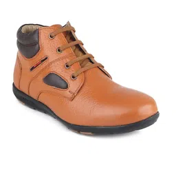 Red Chief Men Tan Solid Leather Mid-Top Sneakers-image-21