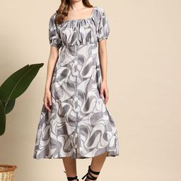 Mast & Harbour Printed Puff Sleeves A-Line Midi Dress-picture-51