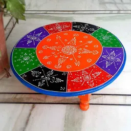 apka mart Orange-Coloured and Green Wooden Pooja Chowki Bajot-23