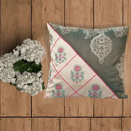 ZEBA Green & Beige Ethnic Motifs Printed Square Cushion Cover-image-5