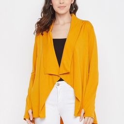 Hypernation Women Yellow Solid Open Front Shrug-33