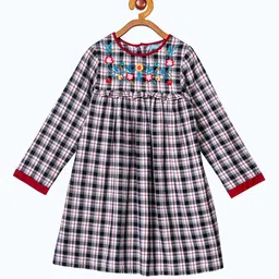 Miyo Girls White & Black Checked A-Line Dress-image-20