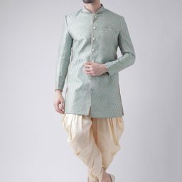 DEYANN Men Blue & Cream-Coloured Sherwani With Dhoti Pants-image-59
