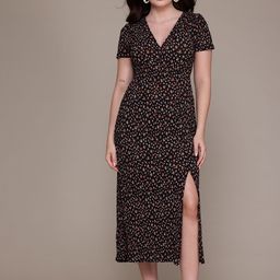 MANGO Floral Printed Plisse Effect Midi Empire Dress with High-Slit-image-46
