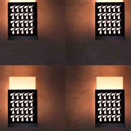 Gojeeva Black and White 4 Pieces Wooden Textured Square Shaped Wall Lamps-10
