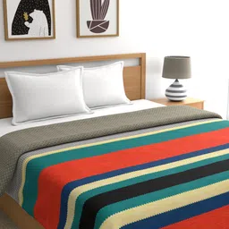 Portico New York Multicoloured Striped AC Room 110 GSM Double Bed Dohar-image-65
