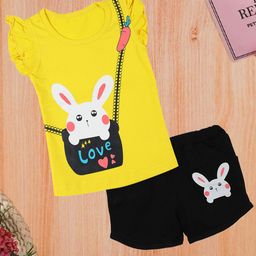 CATCUB Girls Yellow & Black Printed Top with Shorts-image-15