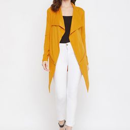 Hypernation Women Mustard Yellow Solid Waterfall Shrug-4
