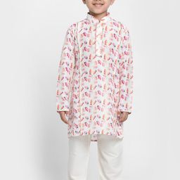 JBN Creation Boys White & Cream-Coloured Printed Kurta with Pyjamas-5