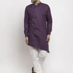 Benstoke Men Purple & White Solid Kurta with Pyjamas-image-23