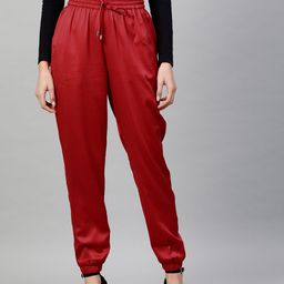 STREET 9 Women Red Regular Fit Solid Joggers-picture-11