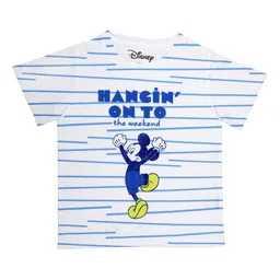 Disney by Wear Your Mind Boys White Striped Mickey Mouse PrintRound Neck T-shirt-image-35