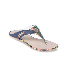 Shezone Women Blue & Pink Printed T-Strap Flats-48