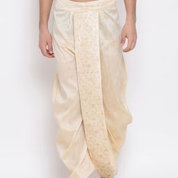 VASTRAMAY Men Gold-Coloured Embroidered Silk-Blend Ethnic Dhoti-image-7