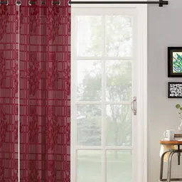 HOSTA HOMES Maroon & Grey SIngle Floral Long Door Curtain-image-48