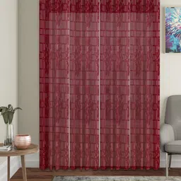 HOSTA HOMES Maroon Set of 4 Floral Door Curtain-image-90
