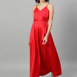 STREET 9 Women Red Solid Maxi Dress-image-74