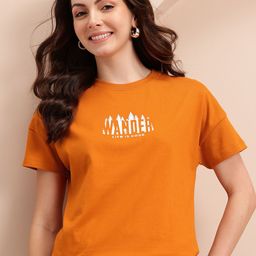 Mast & Harbour Printed Drop-Shoulder Sleeves Pure Cotton T-shirt-image-92