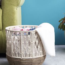 The Decor Mart Off White Self Design Handmade Boho Look Multipurpose Basket-picture-47