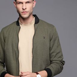 Louis Philippe Men Olive Green Self Design Bomber Jacket-image-86