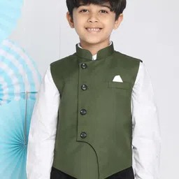 VASTRAMAY Boys Green Solid Satin Nehru Jacket-picture-34