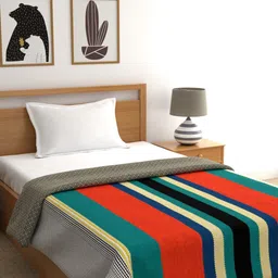 Portico New York Multicoloured Striped AC Room 110 GSM Single Bed Dohar-image-31