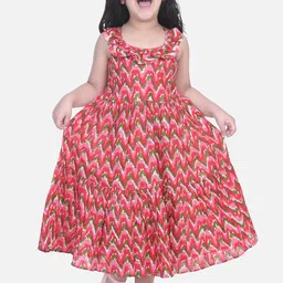 BownBee Girls Pink Printed Fit and Flare Dress-image-25