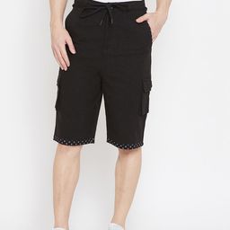 Hypernation Men Black Solid Regular Fit Cargo Shorts-image-60