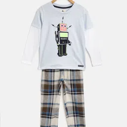 Cherry Crumble Boys Blue & Beige Printed Night suit-picture-37