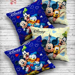 Kuber Industries Set Of 4 Cream & Blue Disney Both Side Printed Reversible Cushions-24