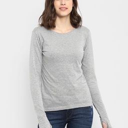 appulse Women Grey Solid Round Neck T-shirt-image-78