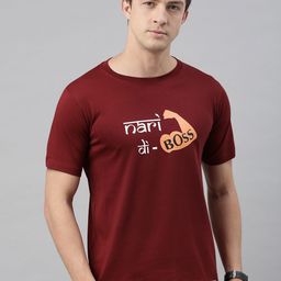 BRATMA Men Maroon Printed Round Neck Pure Cotton T-shirt-image-80