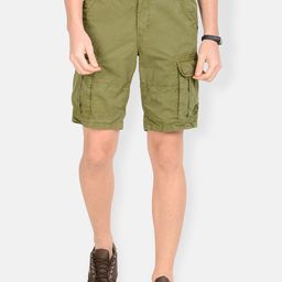 t-base Men Olive Green Solid Regular Fit Cargo Shorts-image-64