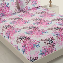 SWAYAM White & Purple Floral Flat 160 TC Cotton 1 King Bedsheet with 2 Pillow Covers-image-19