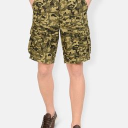 t-base Men Olive Green & Black Camouflage Printed Regular Fit Cargo Shorts-image-65