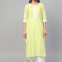 Sringam Women Green Ethnic Motifs Printed Panelled Pure Cotton Kurta with Palazzos-image-28