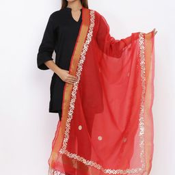 SOUNDARYA Red & Gold-Coloured  Solid Dupatta-44