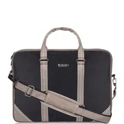 LOREM Men Black & Taupe Textured Laptop Bag-image-56