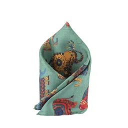 The Tie Hub Men Green & Orange Elephant Printed Pocket Square-20