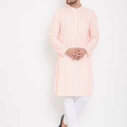 even Men Peach-Coloured & White Striped Straight Kurta-18