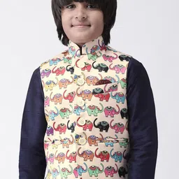 Hangup Boys Cream-Coloured & Red Printed Woven Nehru Jacket-picture-0