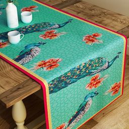 SEJ by Nisha Gupta Green & Orange Printed Table Runner-49