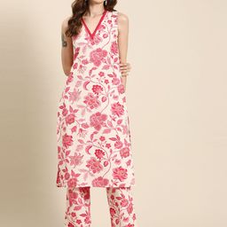 anayna Floral Printed Cotton Linen Blend Kurta with Trousers-image-88