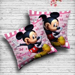 Kuber Industries Set Of 2 Pink & White Disney Both Side Printed Reversible Floor Cushions-56