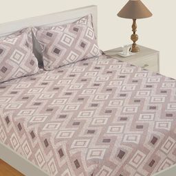 SWAYAM Beige & Off-White Printed 144 TC Cotton 1  Queen Bedsheet With 2 Pillow Covers-7