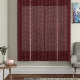 HOSTA HOMES Maroon Set of 4 Geometric Window Curtain-image-84