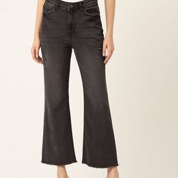 Madame Women Pure Cotton Wide Leg Mildly Distressed Light Fade Jeans-image-63