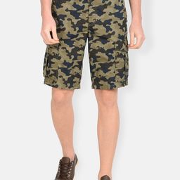 t-base Men Olive Green & Navy Blue Camouflage Printed Regular Fit Cargo Shorts-image-66